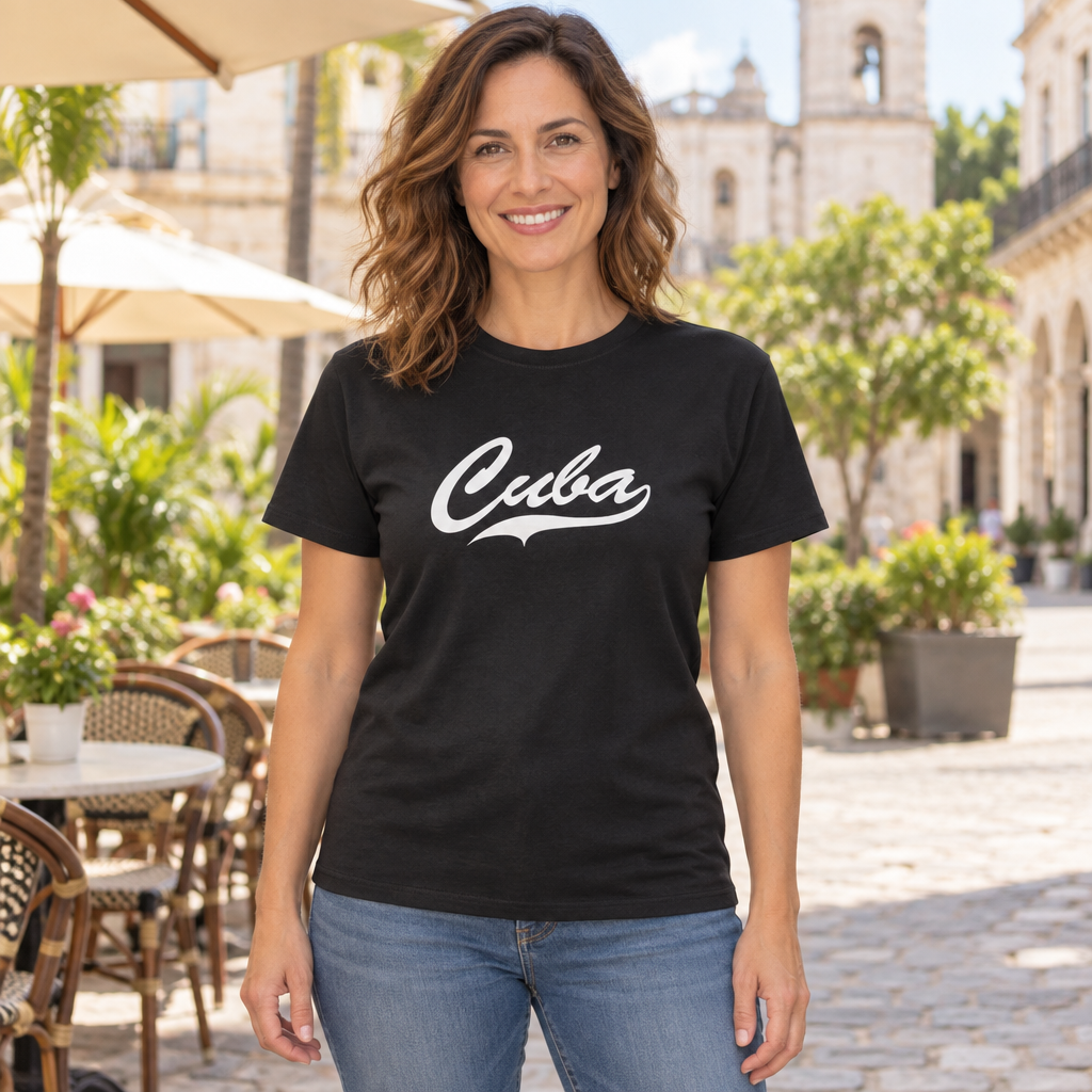 Cuba Script — Black T-Shirt — lifestyle hero
