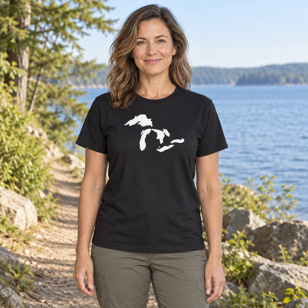 Great Lakes Silhouette — Black T-Shirt — lifestyle hero