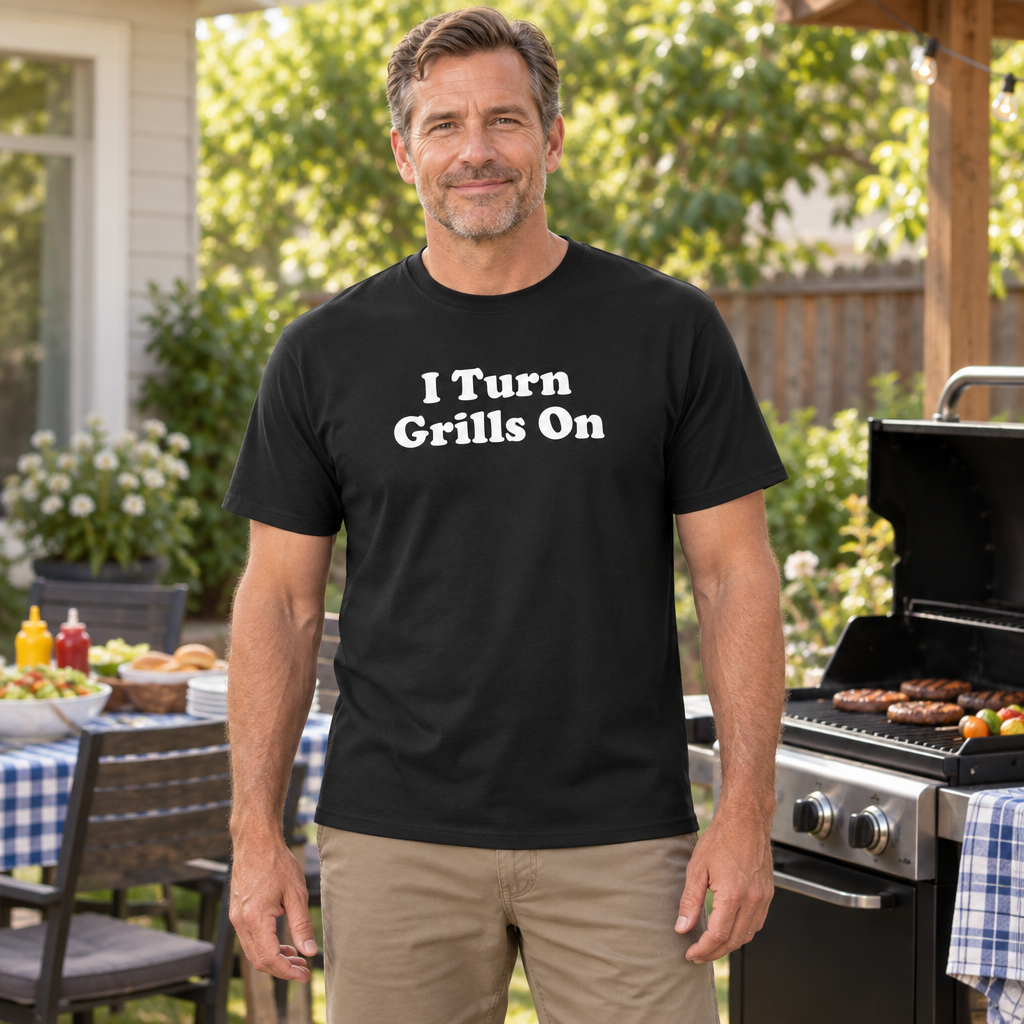 I Turn Grills On — Black T-Shirt — lifestyle hero