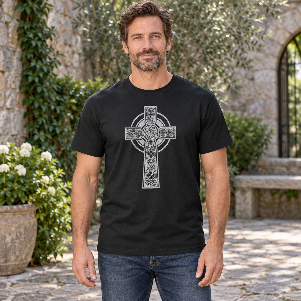 Celtic Cross — Black T-Shirt — lifestyle hero