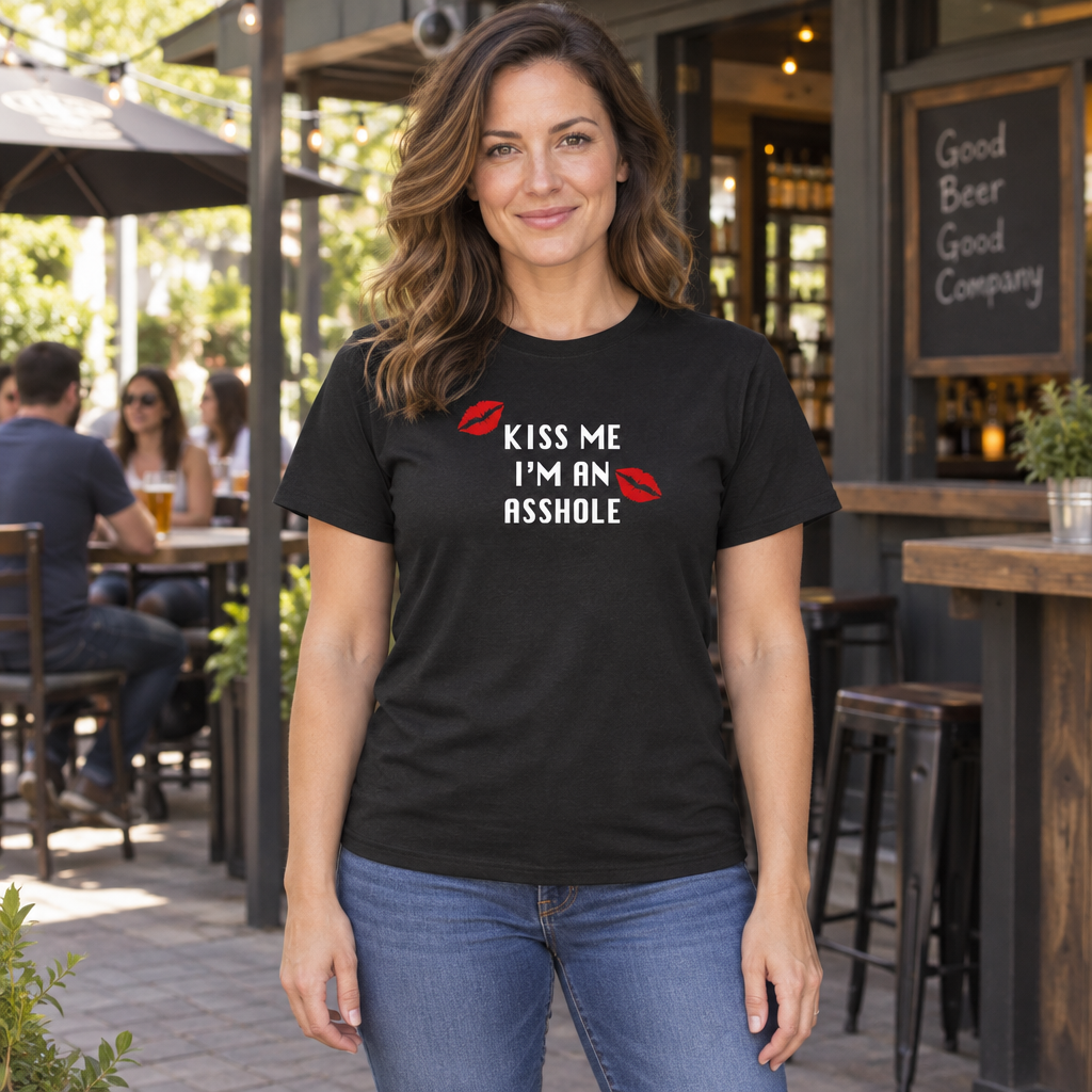 Kiss Me I'm an Asshole — Black T-Shirt — lifestyle hero