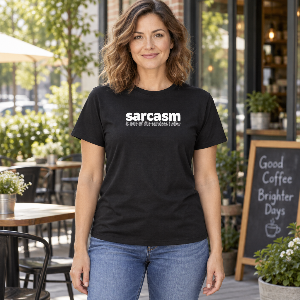Sarcasm Is One of the Services I Offer — Black T-Shirt — lifestyle hero