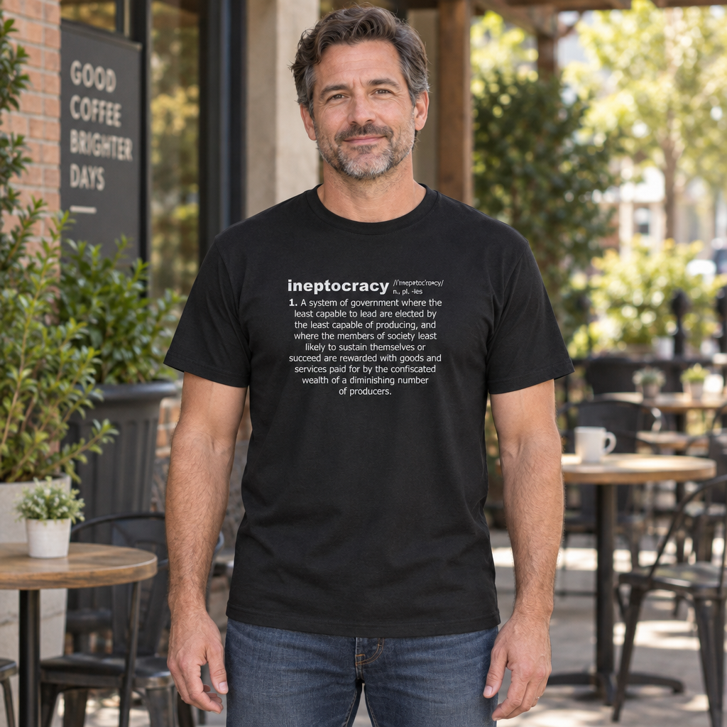 Ineptocracy Definition — Black T-Shirt — lifestyle hero