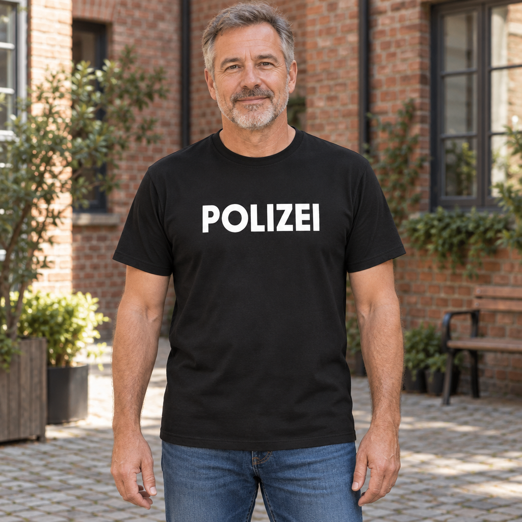 Polizei Lettering — Black T-Shirt — lifestyle hero
