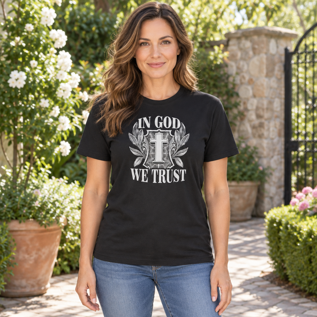 In God We Trust Cross — Black T-Shirt — lifestyle hero