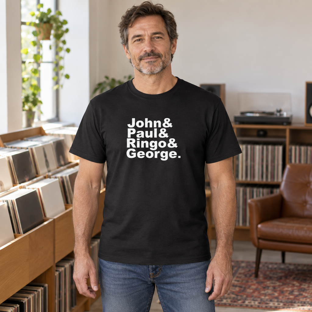 John Paul Ringo George Names — Black T-Shirt — lifestyle hero