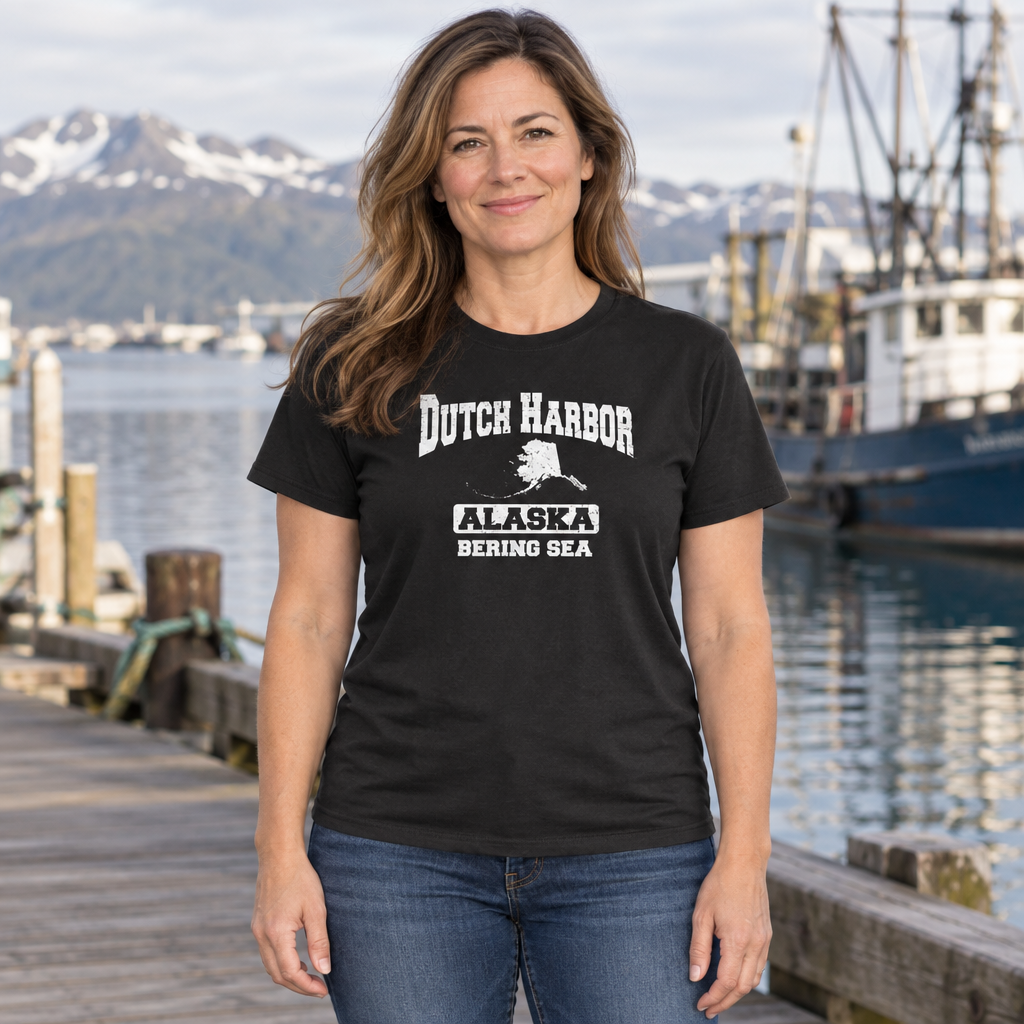 Dutch Harbor Alaska Bering Sea — Black T-Shirt — lifestyle hero