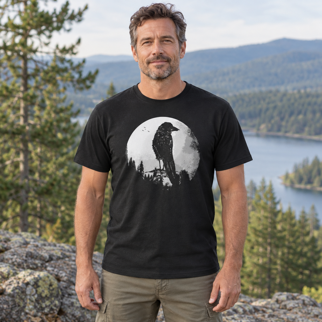 Crow and Moon — Black T-Shirt — lifestyle hero