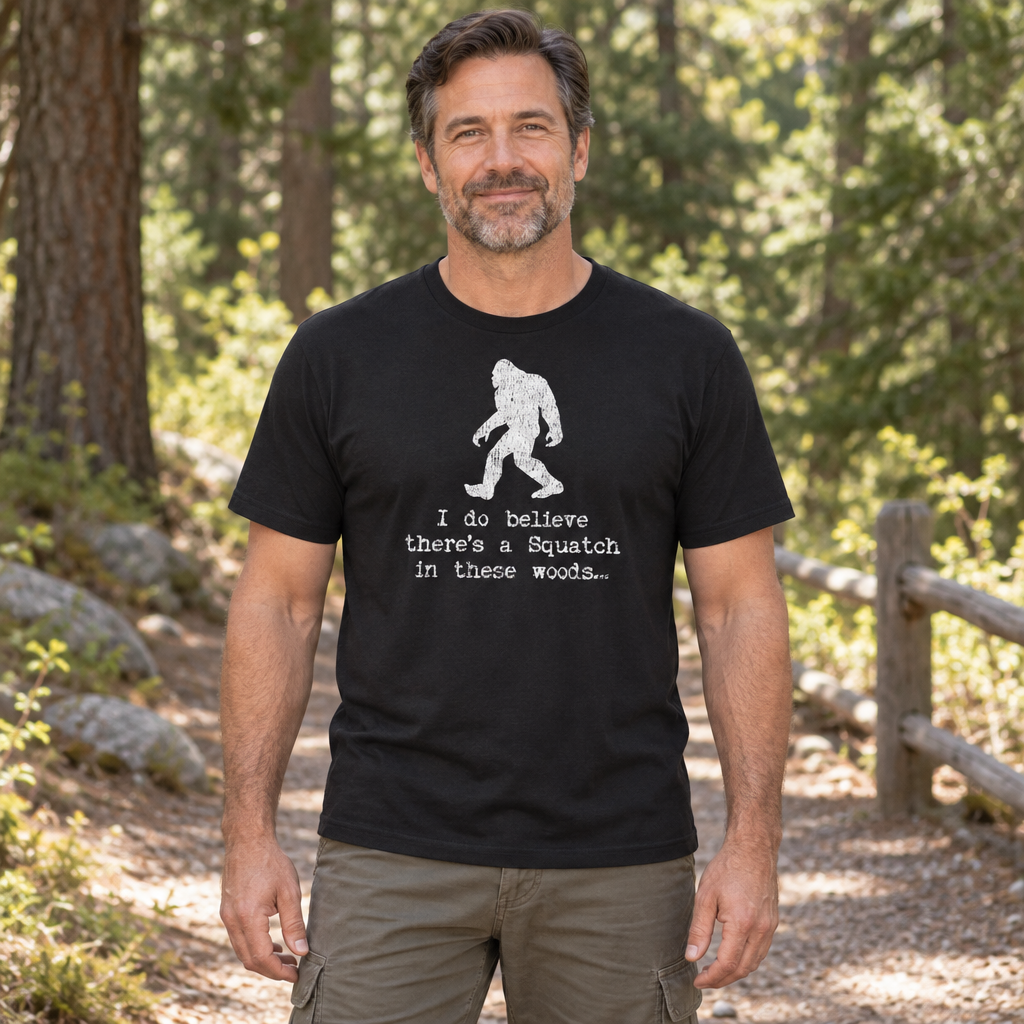 I Believe There Is a Squatch — Black T-Shirt — lifestyle hero