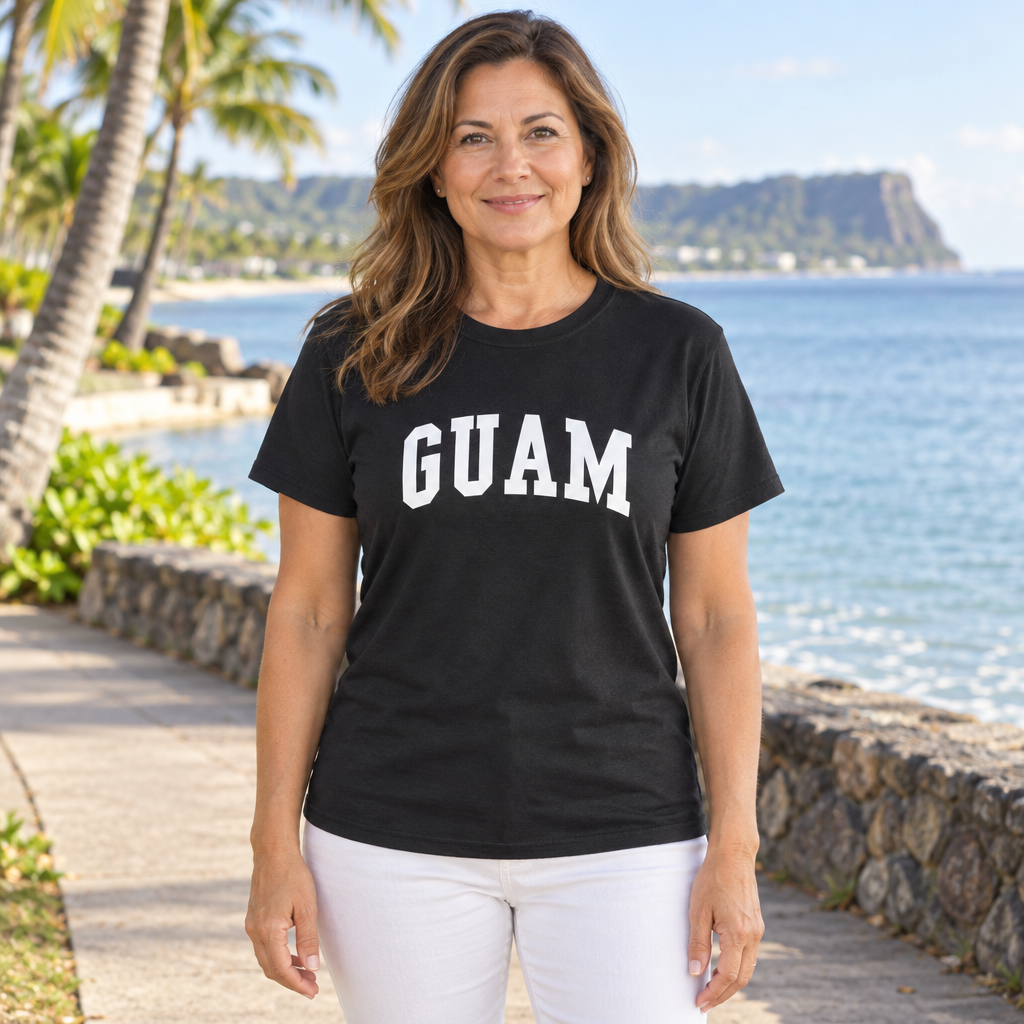 Guam Collegiate Letters — Black T-Shirt — lifestyle hero