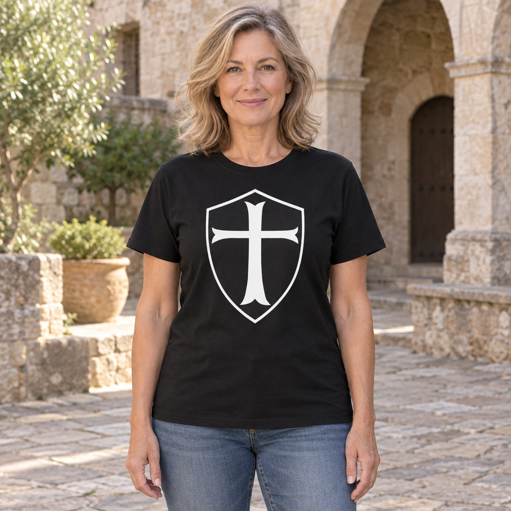 Templar Cross Shield — Black T-Shirt — lifestyle hero