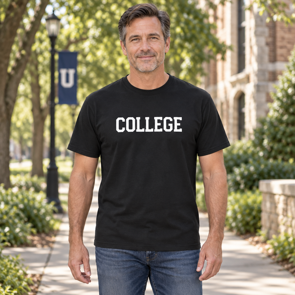 College Block Letters — Black T-Shirt — lifestyle hero
