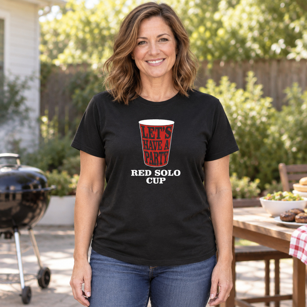 Red Solo Cup, Let's Have a Party — Black T-Shirt — lifestyle hero