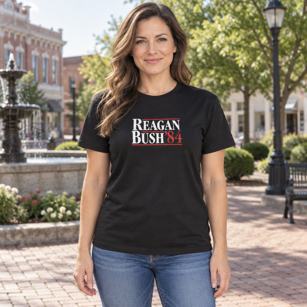 Reagan Bush 84 — Black T-Shirt — lifestyle hero