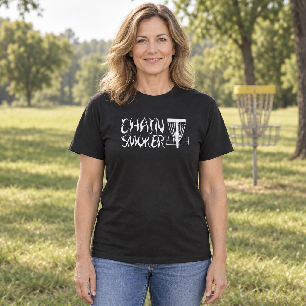 Chain Smoker Disc Golf — Black T-Shirt — lifestyle hero