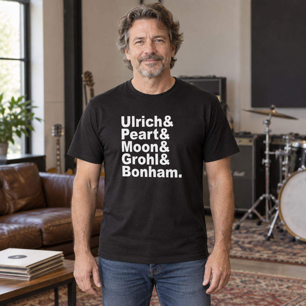 Ulrich Peart Moon Grohl Bonham Names — Black T-Shirt — lifestyle hero