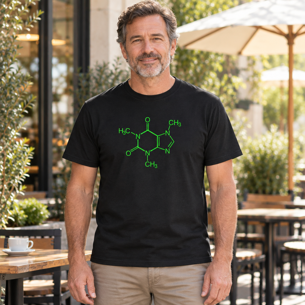 Caffeine Molecule — Black T-Shirt — lifestyle hero