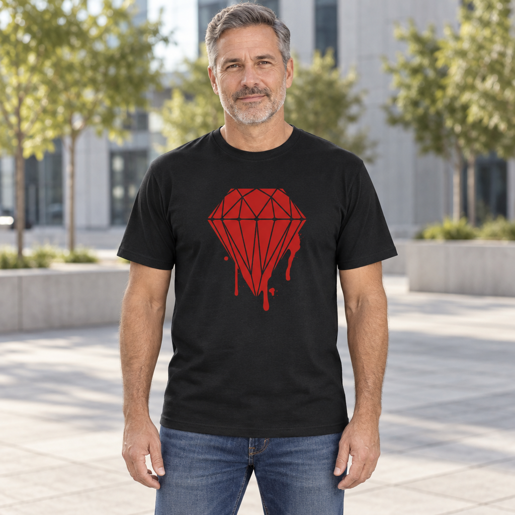 Dripping Red Diamond — Black T-Shirt — lifestyle hero
