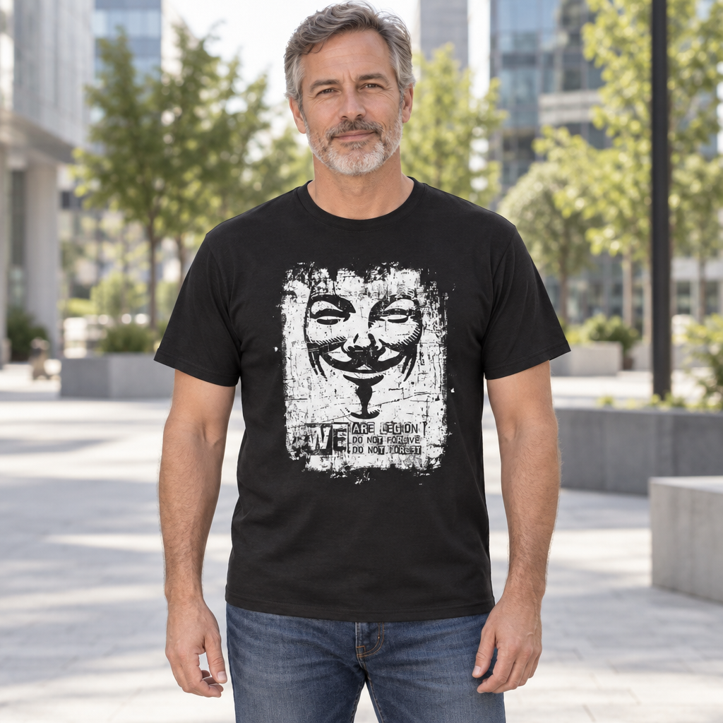 We Are Legion Mask — Black T-Shirt — lifestyle hero