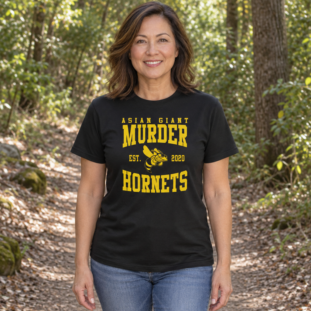 Asian Giant Murder Hornets — Black T-Shirt — lifestyle hero