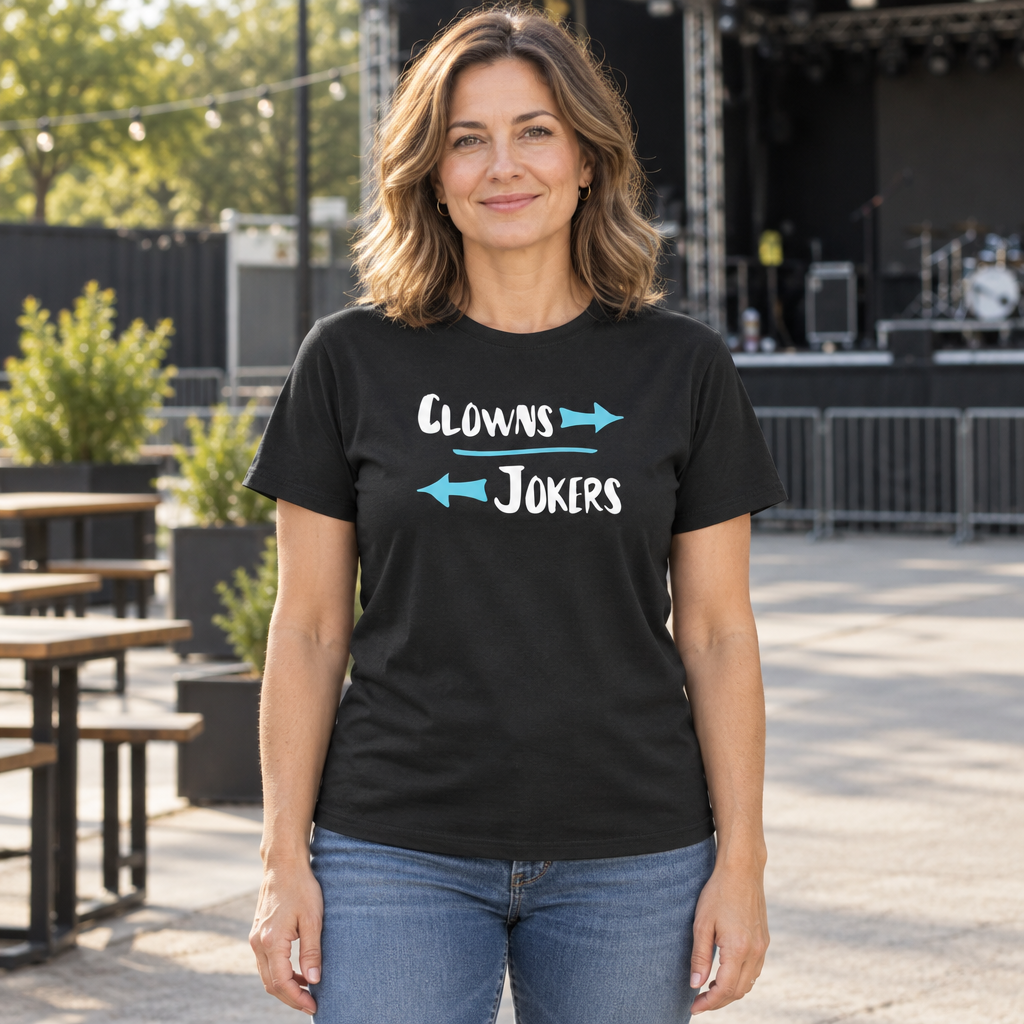 Clowns and Jokers Arrows — Black T-Shirt — lifestyle hero
