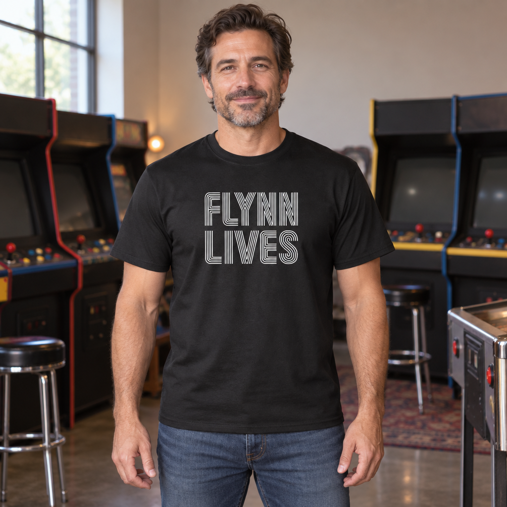 Flynn Lives — Black T-Shirt — lifestyle hero