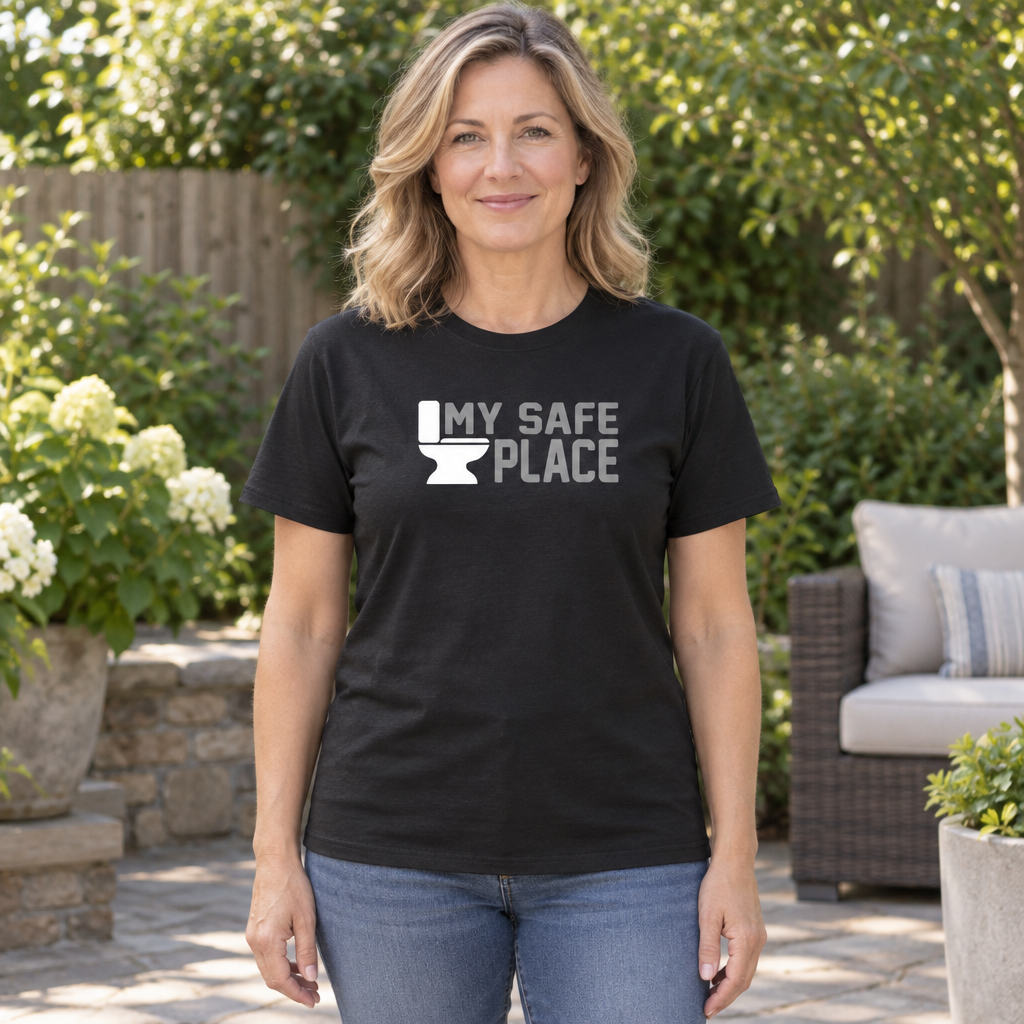 My Safe Place Toilet — Black T-Shirt — lifestyle hero