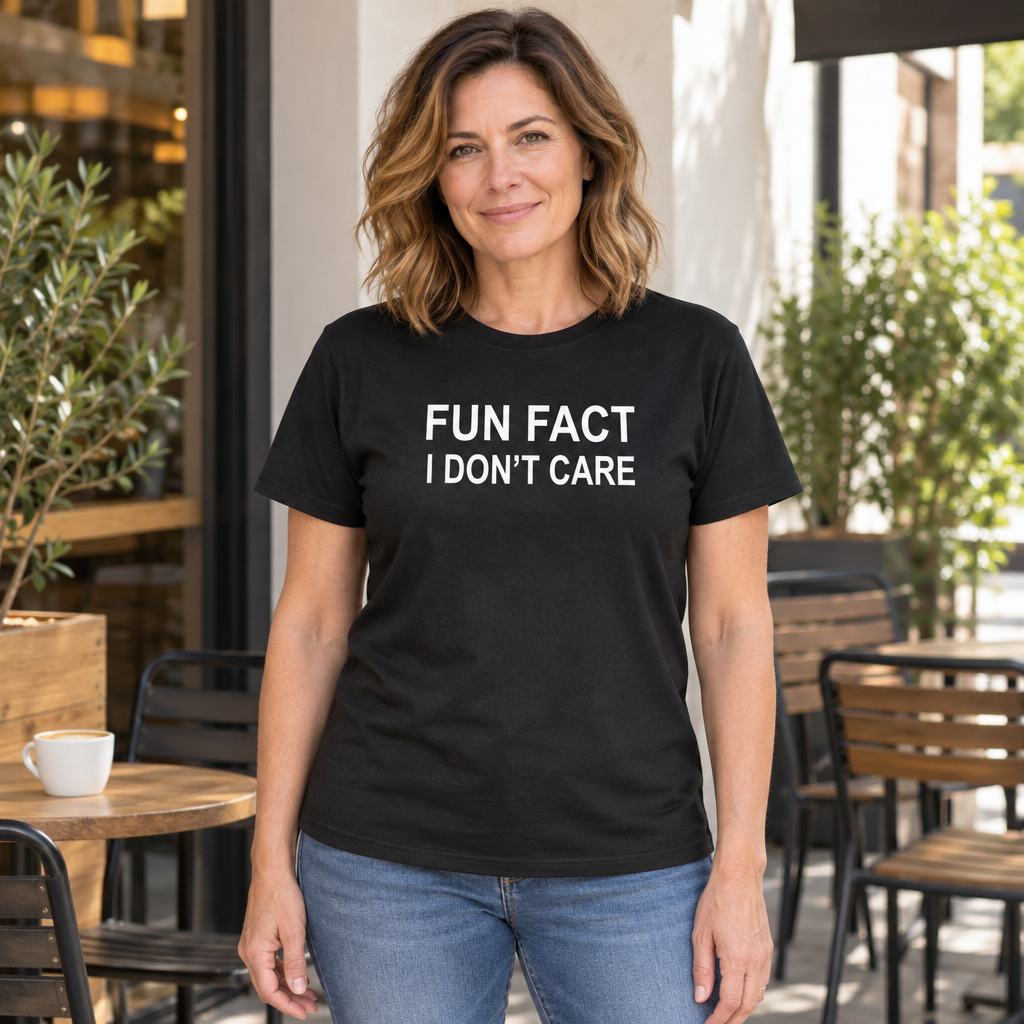 Fun Fact I Don't Care — Black T-Shirt — lifestyle hero