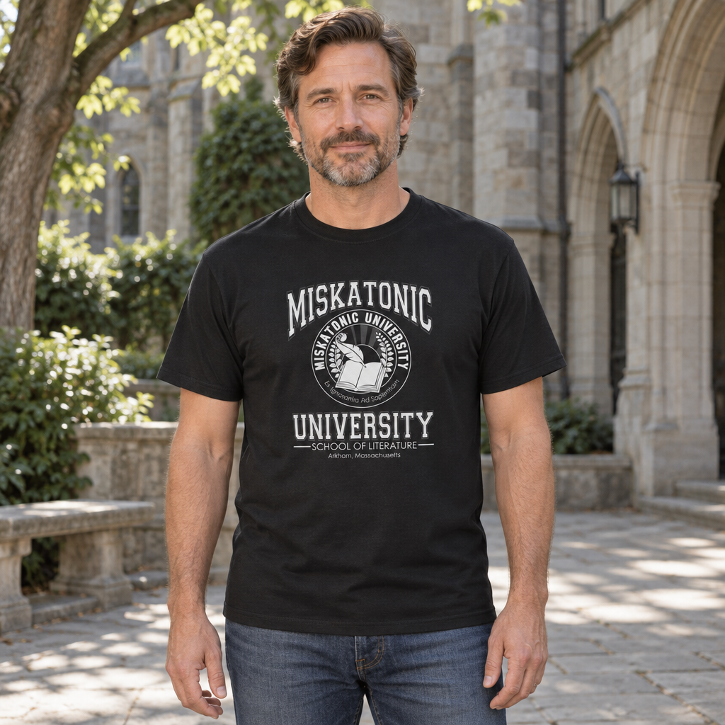 Miskatonic University School of Literature — Black T-Shirt — lifestyle hero