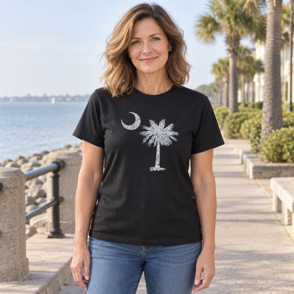 South Carolina Palmetto and Crescent — Black T-Shirt — lifestyle hero