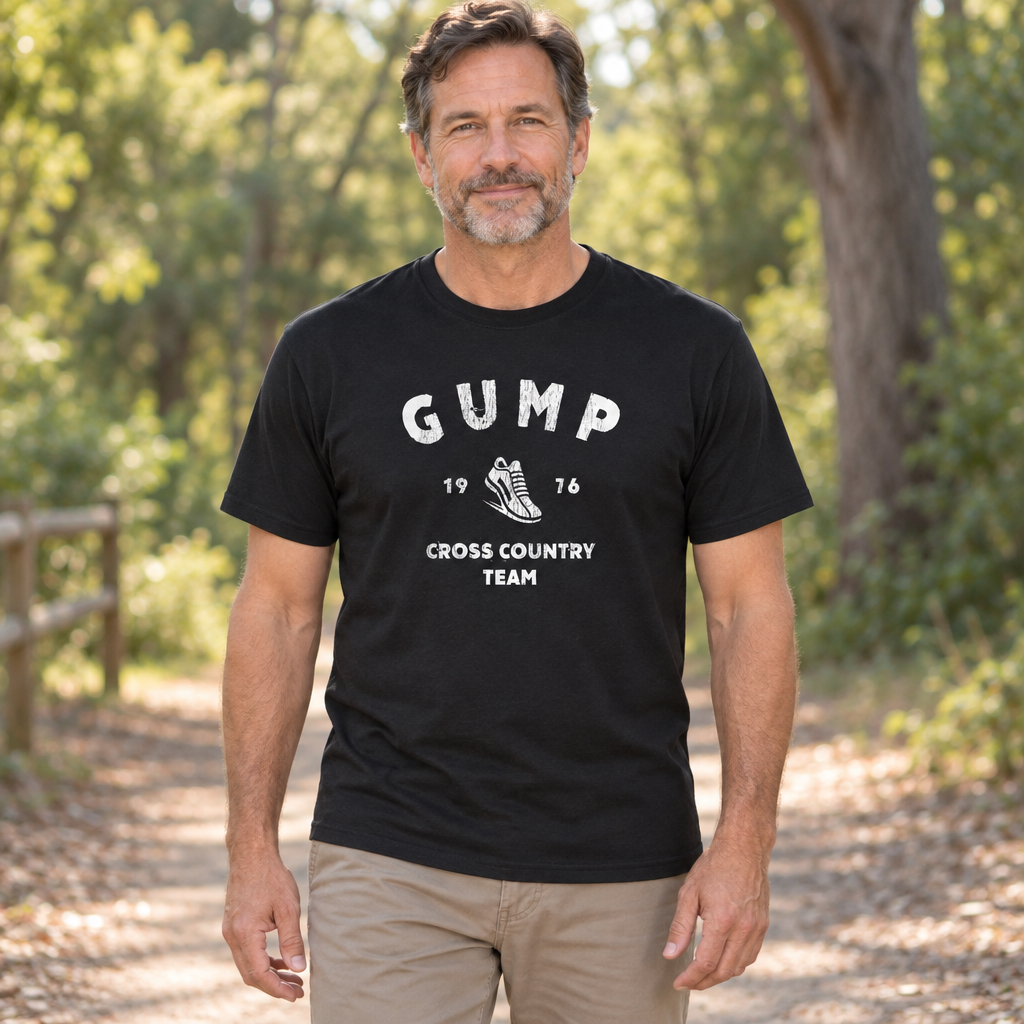 Gump Cross Country Team 1976 — Black T-Shirt — lifestyle hero
