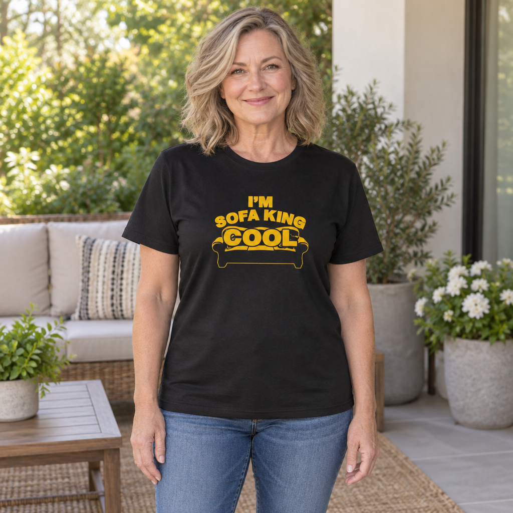 I'm Sofa King Cool — Black T-Shirt — lifestyle hero