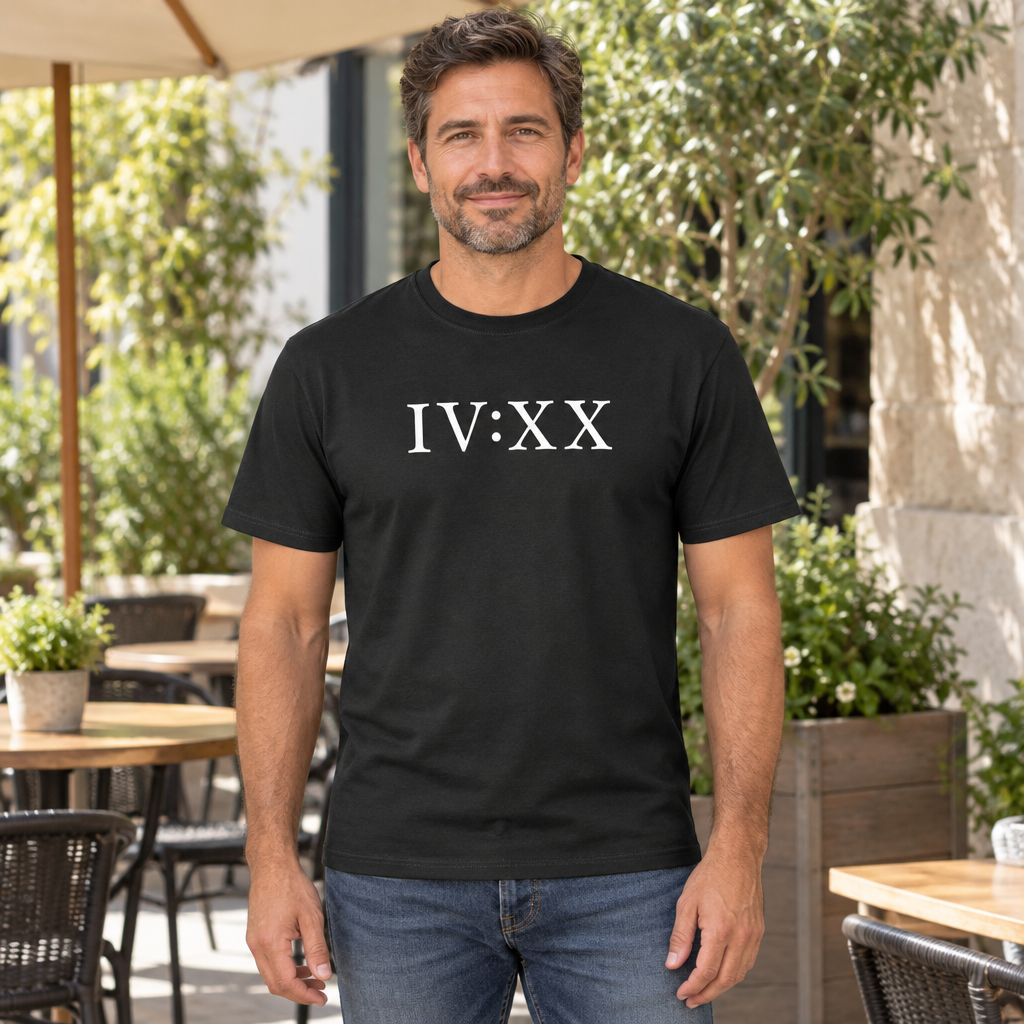 IV XX Roman Numerals — Black T-Shirt — lifestyle hero