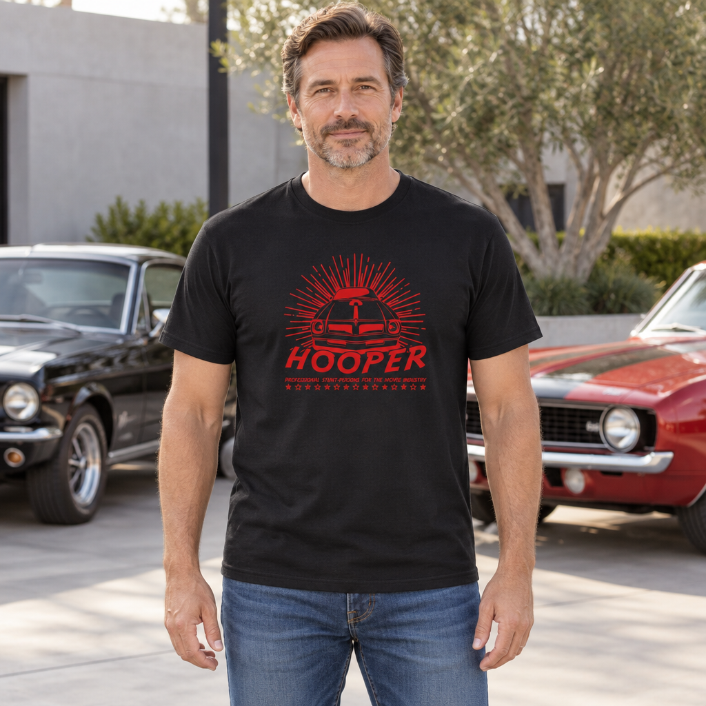 Hooper Stuntman — Black T-Shirt — lifestyle hero
