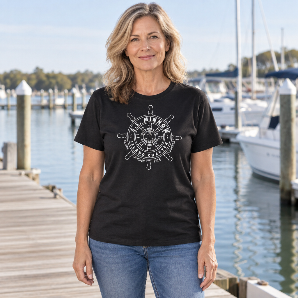 SS Minnow Charters — Black T-Shirt — lifestyle hero