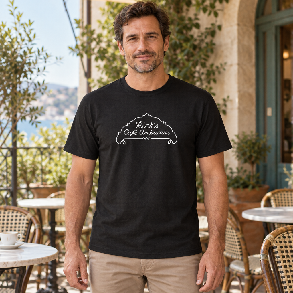 Rick's Cafe Americain — Black T-Shirt — lifestyle hero