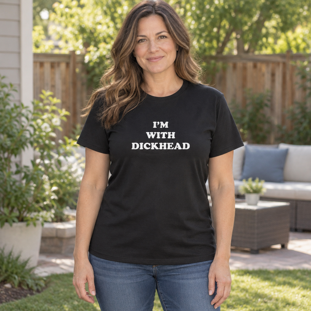 I'm With Dickhead Arrow — Black T-Shirt — lifestyle hero