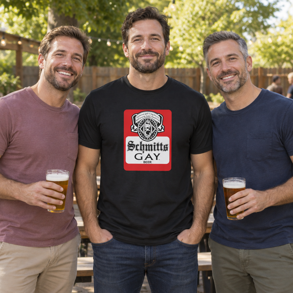 Schmitts Gay Beer — Black T-Shirt — lifestyle hero