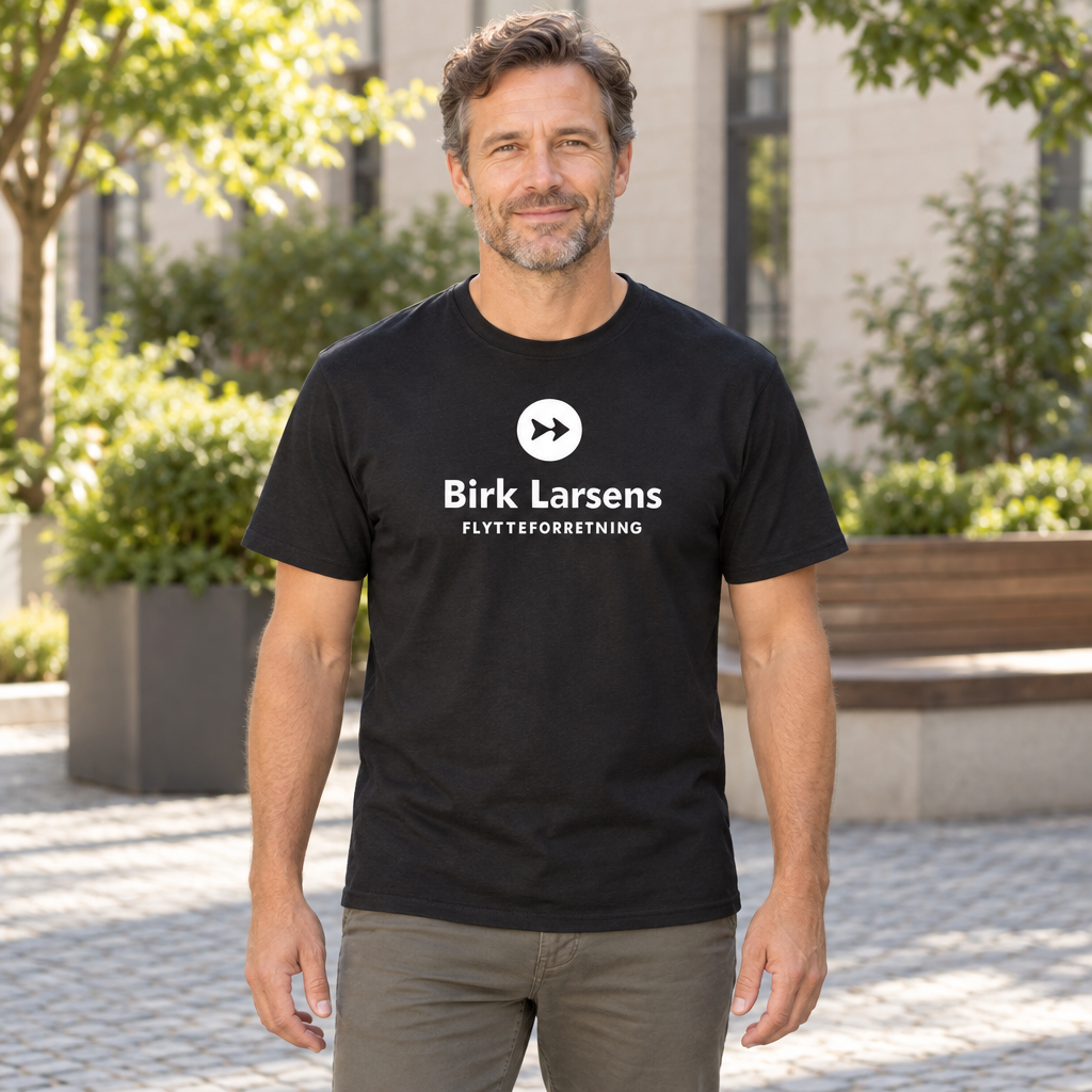 Birk Larsens Moving Service — Black T-Shirt — lifestyle hero