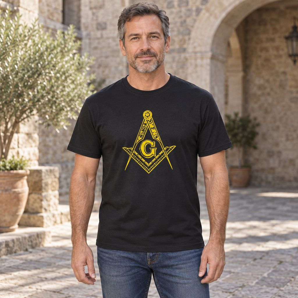 Masonic Square and Compass — Black T-Shirt — lifestyle hero