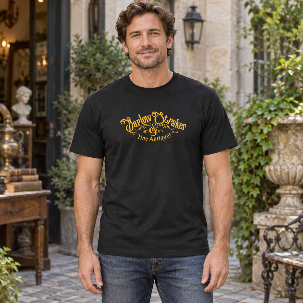Barlow and Straker Fine Antiques — Black T-Shirt — lifestyle hero