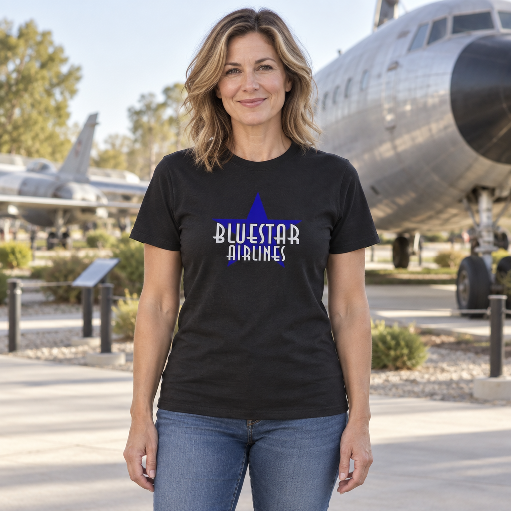 Bluestar Airlines — Black T-Shirt — lifestyle hero
