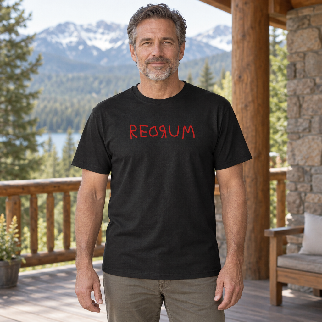 Redrum Mirrored Lettering — Black T-Shirt — lifestyle hero