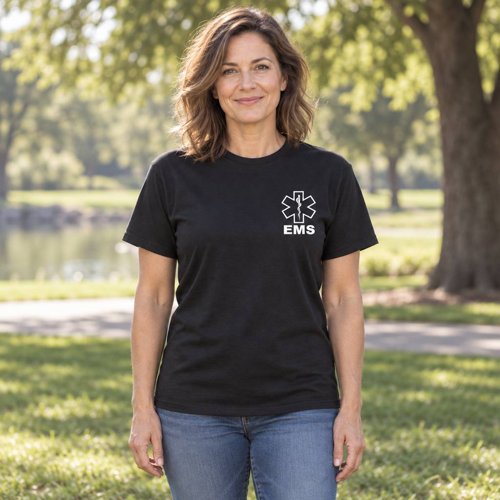 EMS Star of Life — Black T-Shirt — lifestyle hero