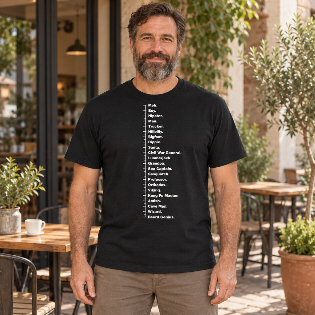 Beard Measuring Shirt — Black T-Shirt — lifestyle hero