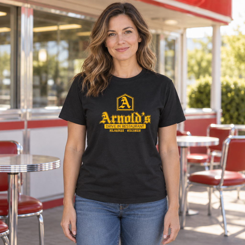 Arnold's Drive In — Black T-Shirt — lifestyle hero