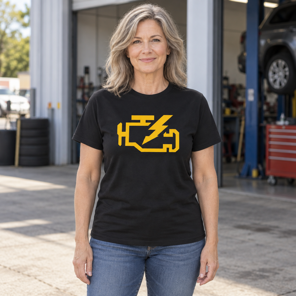Check Engine Light — Black T-Shirt — lifestyle hero