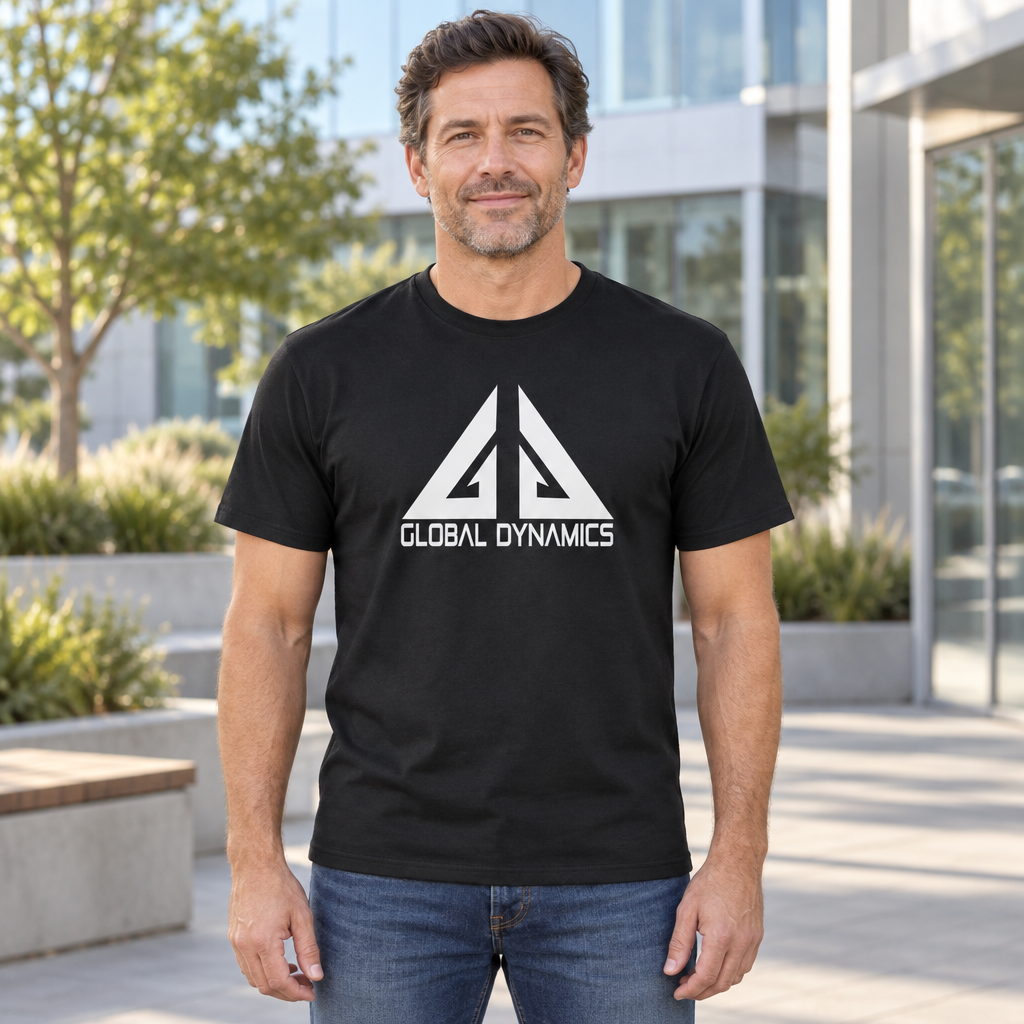 Global Dynamics — Black T-Shirt — lifestyle hero