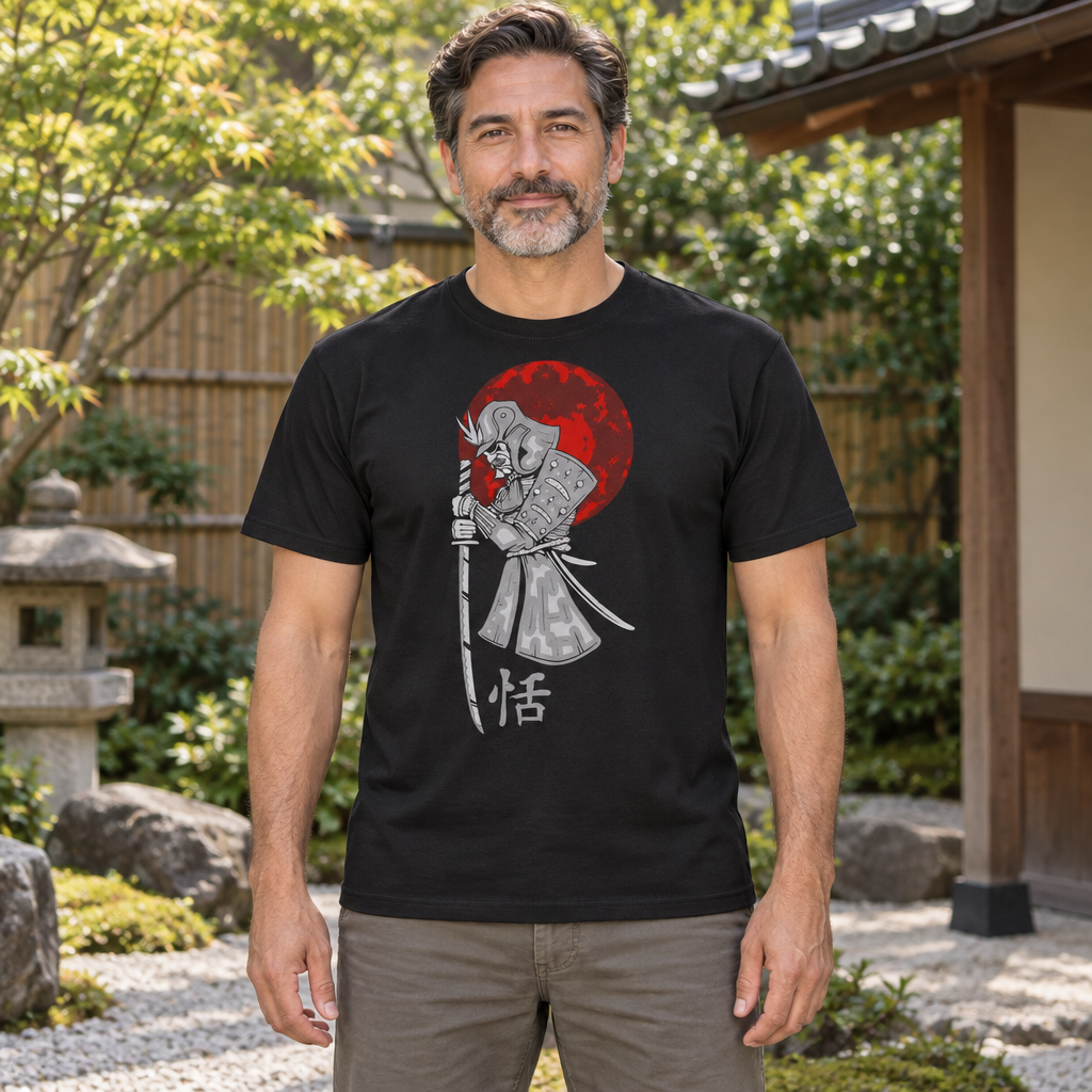 Samurai Sword Illustration — Black T-Shirt — lifestyle hero