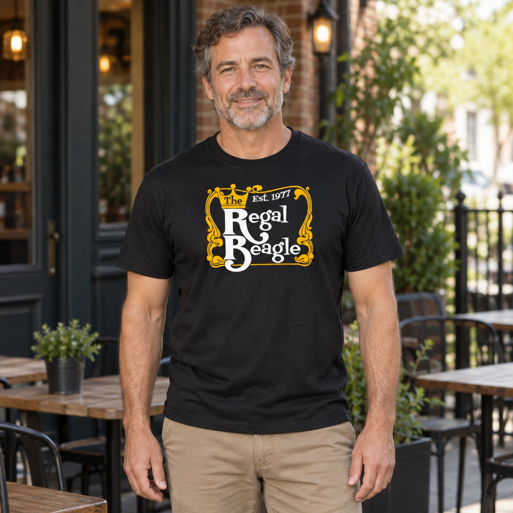 The Regal Beagle — Black T-Shirt — lifestyle hero